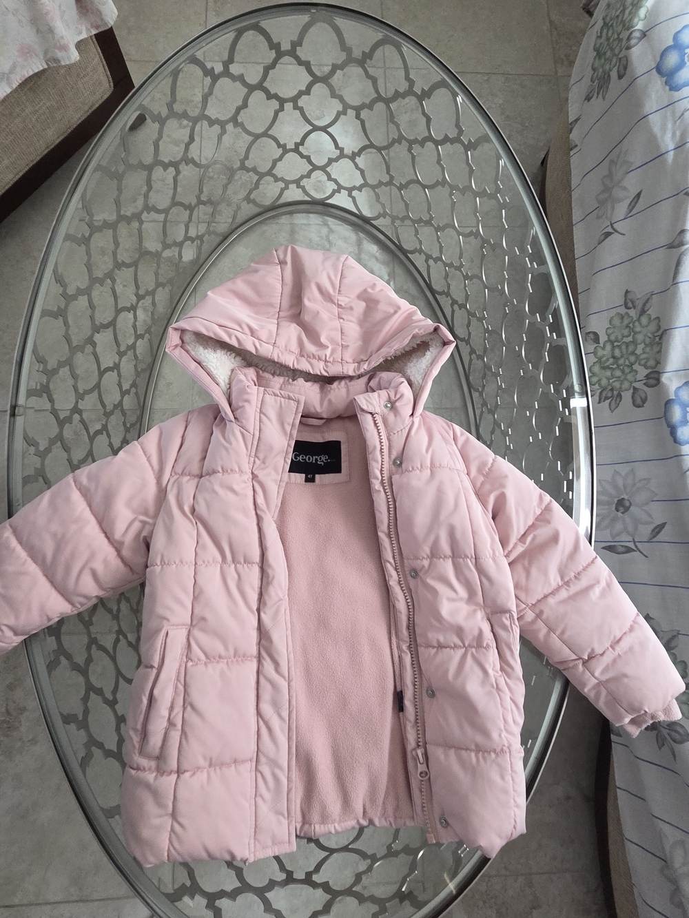 George Pink Hooded Quilted Puffer Coat